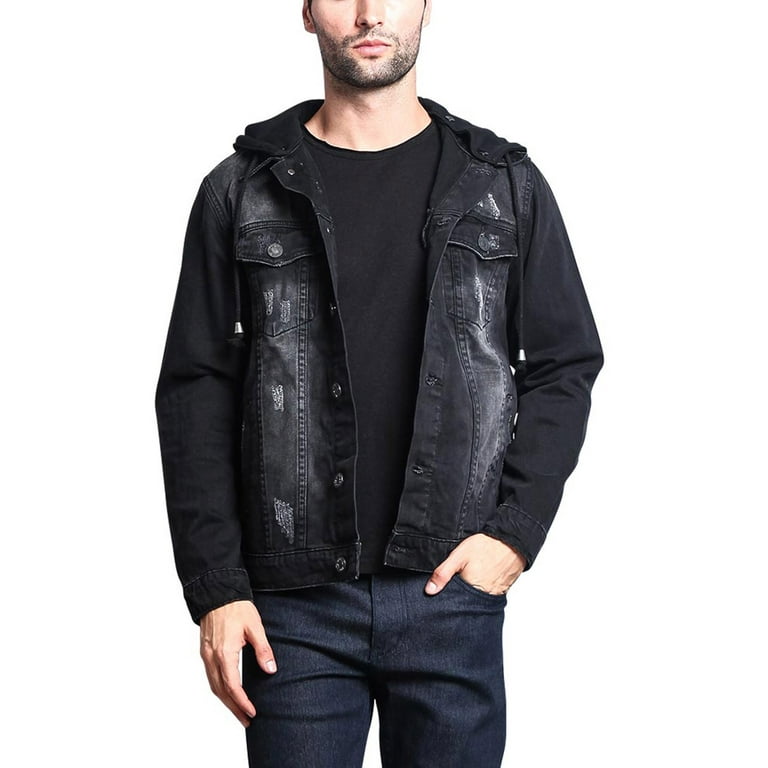 LZLER Men Hoodie Jean Jacket Fashion Denim Jacket with Detachable Hood