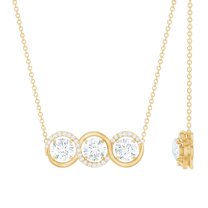 Rosec Jewels Lab Created Diamond Bar Necklace for Women - 3 Stone Necklace - EF-VS Quality - Ready to Gift, 10K Yellow Gold