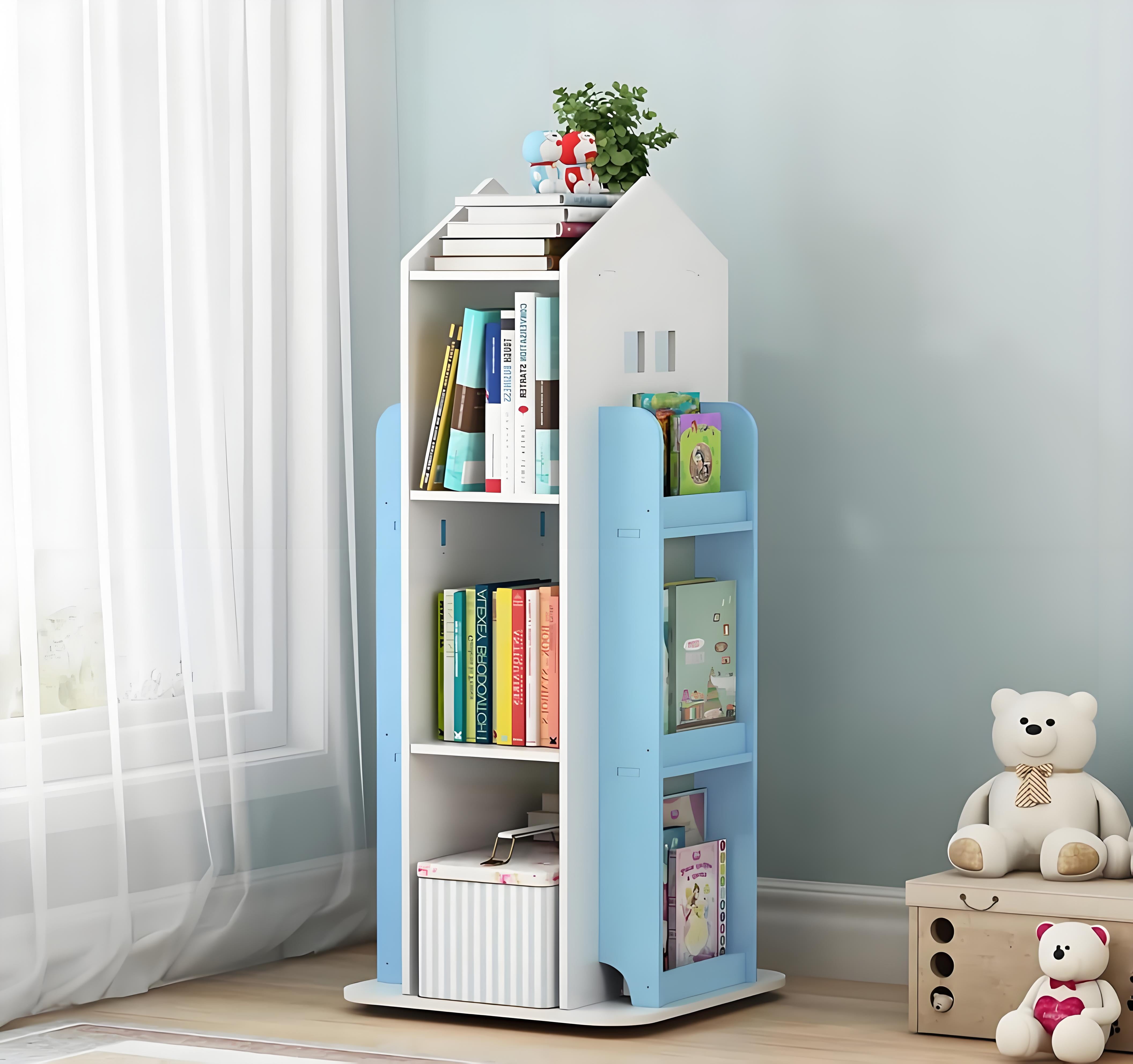 Gtouse 3 Tier Rotating Bookshelf, 360° Spinning Bookshelf, Wood Revolving Bookcase for Bedroom, Living Room