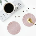 thumbnail image 4 of Lsque Rose Gold Abstract Spots 1 Pattern 4" Drink Coasters Set of 4, PVC Leather Absorbent Coasters, Table Coaster Set Decorative Coffee Cup Coasters Housewarming Gift -Round Shape, 4 of 6