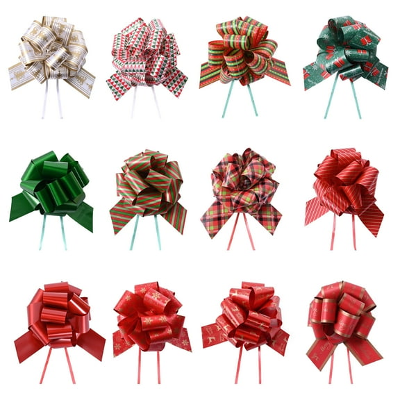 LoomJoyz 12PCS Christmas Gift Bows with Ribbon Perfect for Xmas Wrapping, Holiday Decor & Floral Arrangements