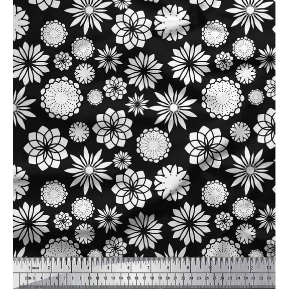 Soimoi Black Cotton Duck Fabric White Mandala Fabric Prints By Yard 42 Inch Wide