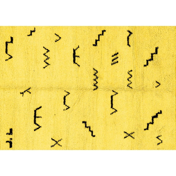 Ahgly Company Machine Washable Indoor Rectangle Solid Yellow Modern Area Rugs, 5' x 7'