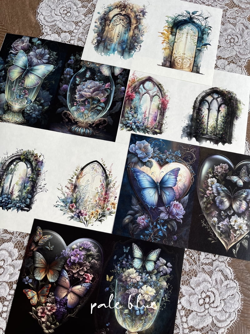 Vintage Butterfly and Window Scrapbook Paper - DIY Junk Journal Material for Creative Crafting