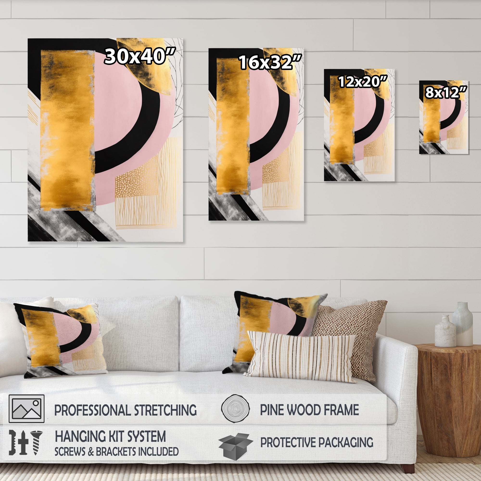 Designart Pink And Gold Art Deco IV Canvas Wall Art
