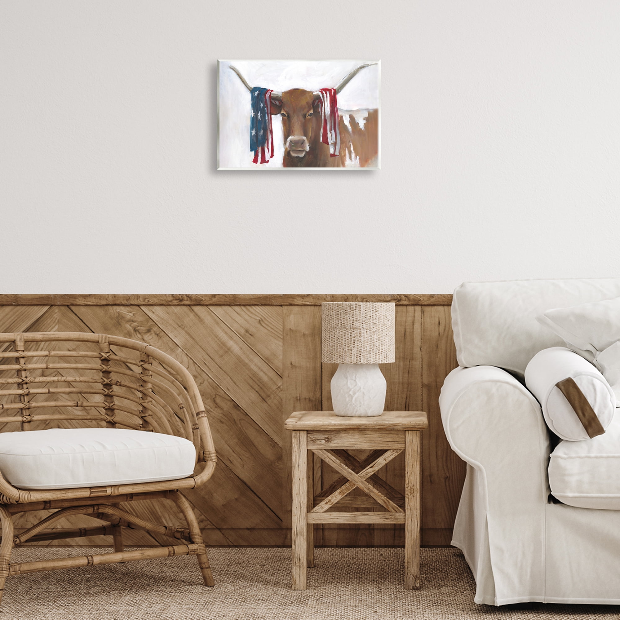 Stupell Industries Patriotic Longhorn with Flag Wall Plaque Art, design by White Ladder