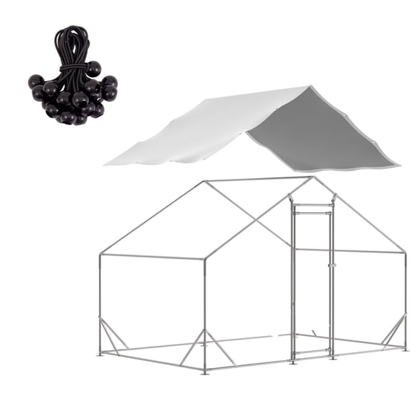 Chicken Coop Cover Waterproof, 11.3 x 6.3 ft Chicken Run Cover Coop Tarp with 22 Pcs Ball Bungees Cords for Outdoor Large Chicken Coop, Walk-in Chicken Run Pen (1 Pack)