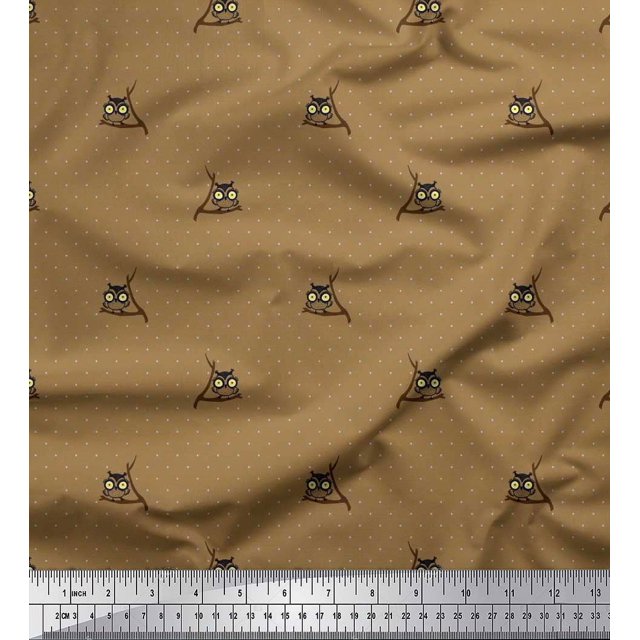 Soimoi Georgette Viscose Fabric Dot & Owl Bird Decor Fabric Printed Yard 42 Inch Wide