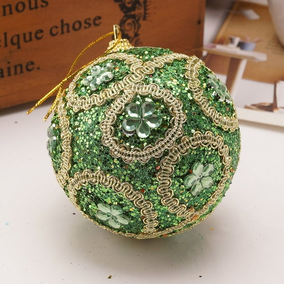 ESULOMP 3.15in Sticking Drill Glitter Christmas Ball Oranments Pendant, Shatterproof Christmas Tree Bauble Hanging Decoration Plastic Ball for Xmas Holiday Wedding Home Party Ornament Decor