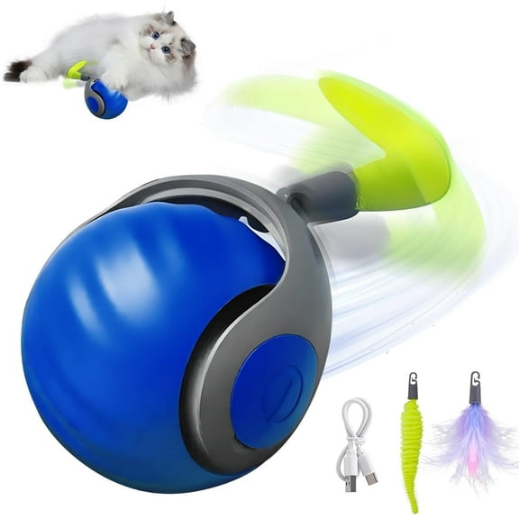 HXLXW Rechargeable Smart Cat Toy ,Interactive Rolling Ball with Feathery Tail for Indoor Cats, Teaser & Chaser Toys for Active Play, Automatic Tumbler Design for Endless Fun