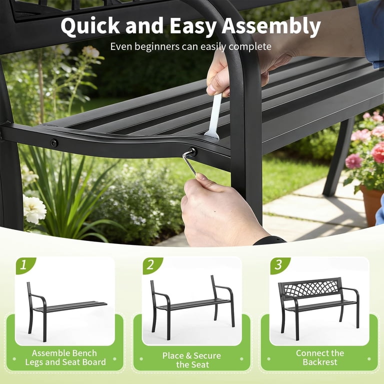Dkeli Garden Bench with Armrests, Cast Iron, Black photo 6