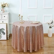 Kirsooku Rose Gold Sequin Tablecloth Glitter Sparkly Iridescent Shimmer for Round Table Cloth 70 Inch Table Covers Decorations for Birthday Party Supplies Event Wedding Table Skirt Decor