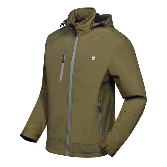 Little Donkey Andy Veste Coquille Souple pour Hommes avec Capuche Amovible, Doublée en Polaire et Déperlante Olive Taille TG