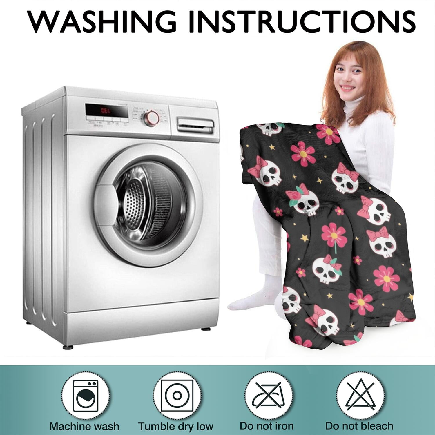Wearable Oversized Blanket,Black Skull Flower Bow Pattern Wearable Blanket Hoodie for Adults,Cozy Hooded Blankets with Super Pockets,Super Warm Fuzzy Pullover for Women & Men