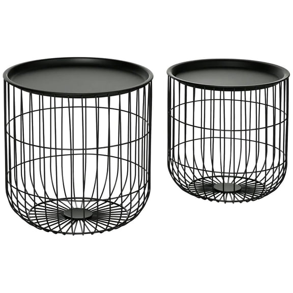 Spaco Coffee Table Set, Nest of Coffee Tables with Steel Wired Basket Body and Removable Top for Indoor, Black
