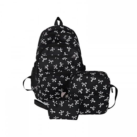 GASTROPOD 2026 New Bow Backpack for Women, Cute Fruit Rucksack 3 Pcs Set Kawaii Pattern Aesthetic Daypack Preppy Backpack (Black) for School, Daily Use, Shopping, Travel, Casual Outings