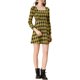 thumbnail image 1 of Vestido a línea de cuadros de manga larga con escote cuadrado para mujer Inspire Chic, negro-amarillo, 1 of 7