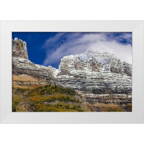 Haney, Chuck 14x11 White Modern Wood Framed Museum Art Print Titled - The Garden Wall with seasons first snow in Glacier National Park-Montana-USA