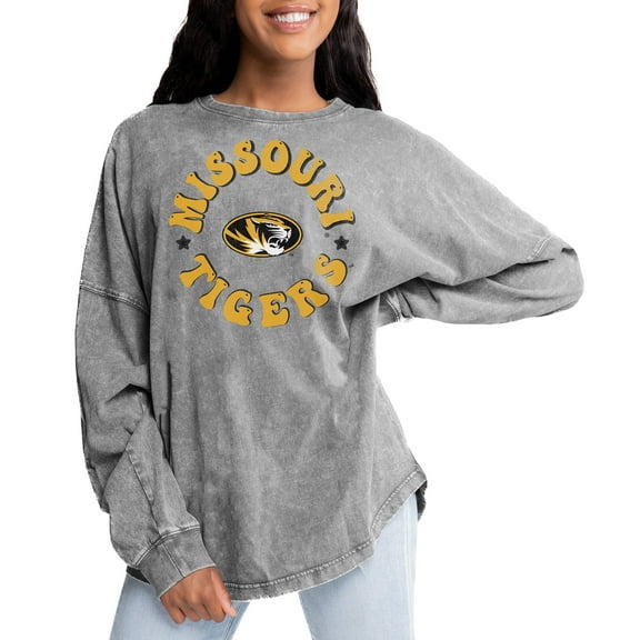 Women's Gameday Couture Gray Missouri Tigers Playing Around Faded Wash Oversized Long Sleeve T-Shirt