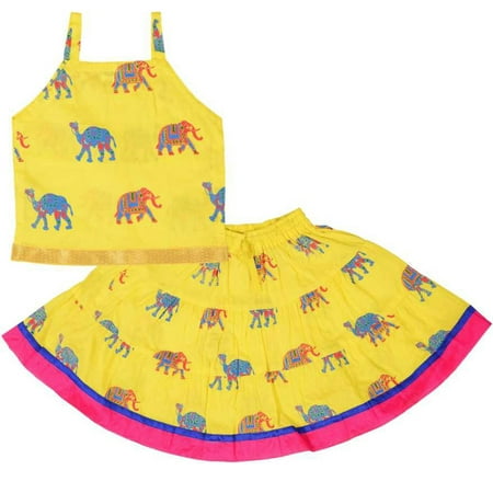 

Chandrakala Kids Lehenga Choli Set for Girls Indian Traditional Animal Print Ethnic Wear Dress Skirt Tops-6-18 Months Yellow (KL102YEL1)