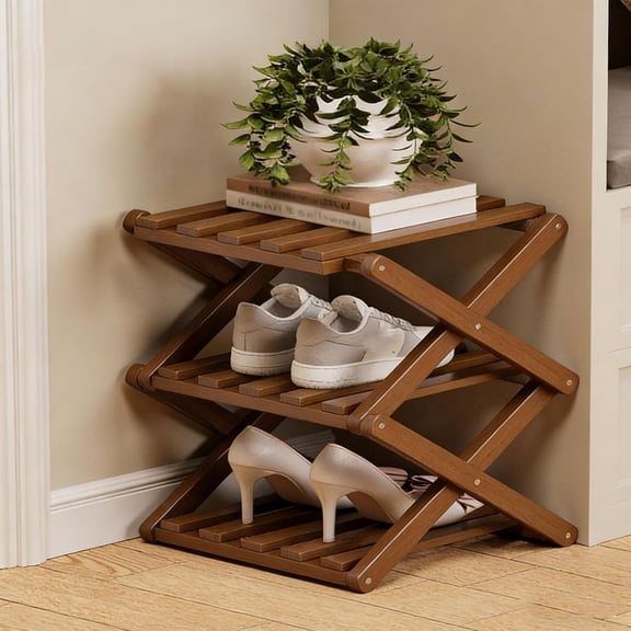 Bamboo Folding Shoe Rack, 9-Tier No-Assembly Narrow Shoe Shelf, Space-Saving Organizer for Entryway Closet Dorm