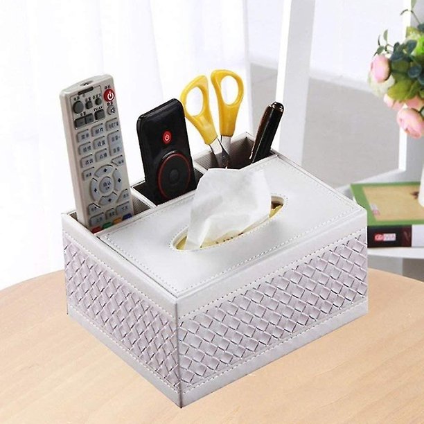 Caja de pañuelos multifunción de cuero Pu, portalápices, caja de almacenamiento para mandos a distancia