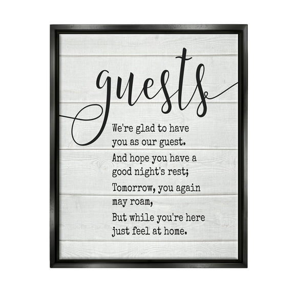 Stupell Industries Guests Feel At Home Jet Black Framed Floating Canvas Wall Art, 16x20, by Lettered and Lined