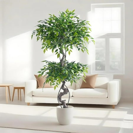 Artificial Ficus Tree with Design - Tall Artificial Plants Indoor Realistic Ficus Tree Artificial for Living Rooms Offices & Stylish Indoor Decor - 5FT