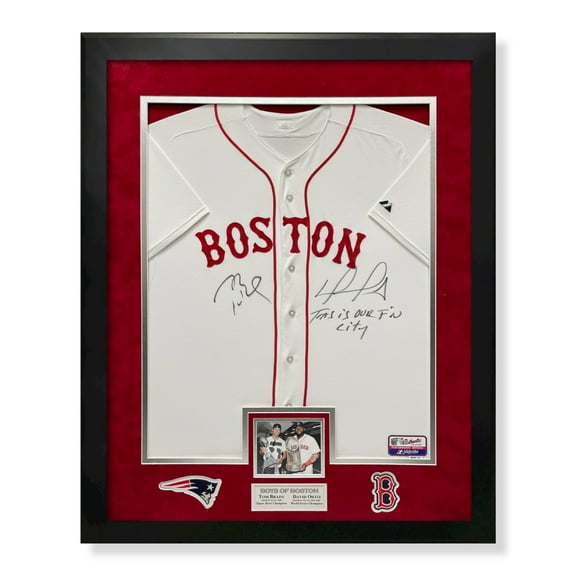 Tom Brady  David Ortiz Autographed Jersey w/ Inscription Framed to 32x40 Fanatics