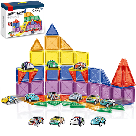 Jonzoo Richgv Magnetic Tiles with Cars, 78 Pcs Magnet Building Blocks Toddler Toys for Kids 3-12, STEM Educational Learning Toys for Boys Girls, School Supplies Stacking Toy