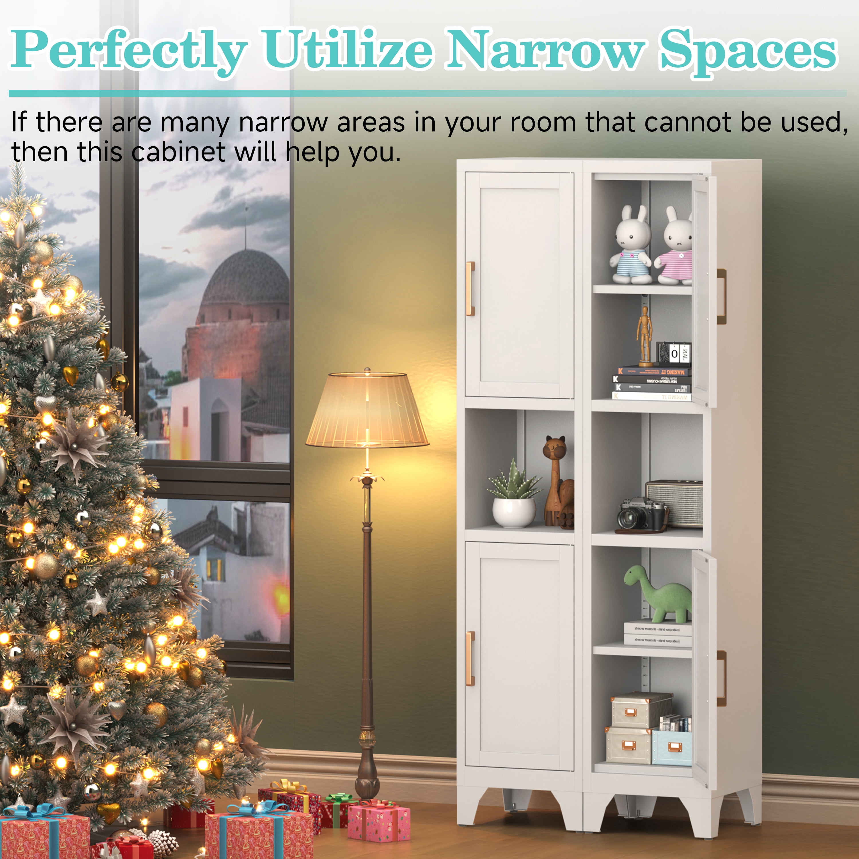 Kitchen Pantry Cabinet with Countertop,67" Tall Metal Storage Cabinet with Doors ＆ Adjustable Shelves,Freestanding Cupboard for Kitchen,Dining Room,Living Room and Bathroom-Assemble Required(White)