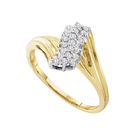 10kt Yellow Gold Womens Round Prong-set Diamond Contoured Cluster Ring 1/6 Cttw