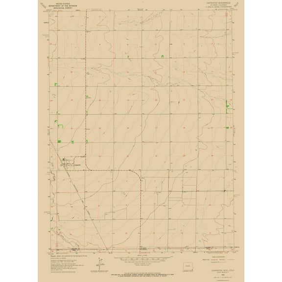 Topographical Map - Carpenter Wyoming Quad - USGS 1963 - 23 x 31.41 - Vintage Wall Art