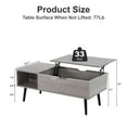 thumbnail image 3 of WEGFTDUOP 39" Wood Lift Top Coffee Table with Hidden Storage & Adjustable Storage Shelf, Convertible Dining Table for Living Room and Office, 3 of 8