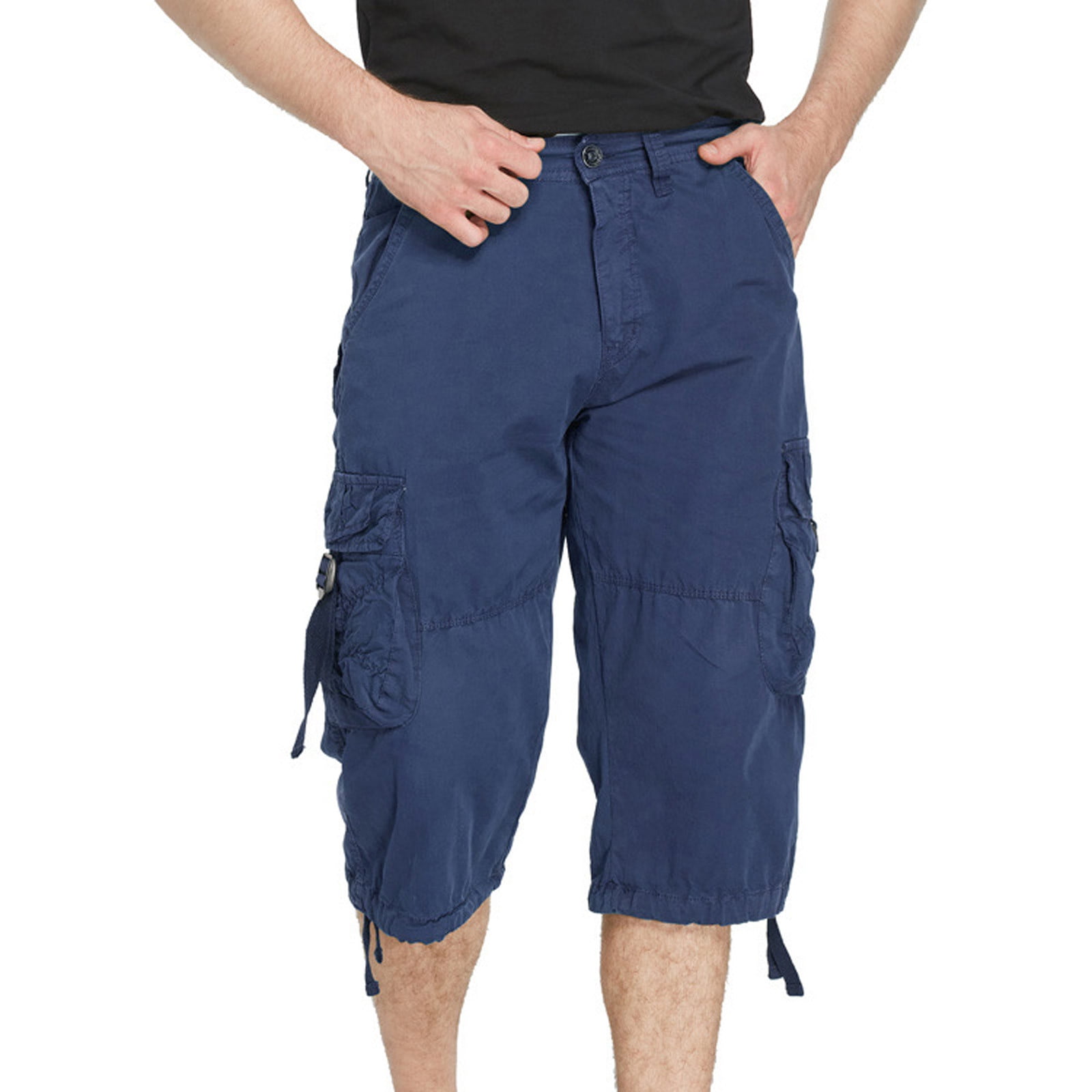 Yuwull Men's Long Cotton Shorts Below Knee 3/4 Summer Drawstring Capri ...