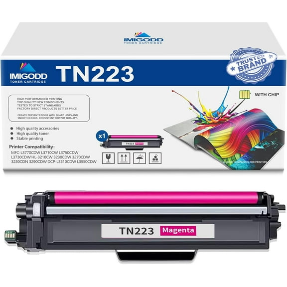 1-Pack TN223 Magenta Toner Cartridge (with Chip) Replacement for Brother High Capacity 2,000 Pages with MFC-L3770CDW L3710CW L3750CDW L3730CDW HL-3210CW 3230CDW 3270CDW 3230CDN DCP-L3510CDW Printer