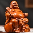 thumbnail image 1 of Rosewood carved Maitreya Buddha statue, solid wood laughing Buddha, wooden ruyi (auspicious symbol) Buddha craft, living room decoration., 1 of 3