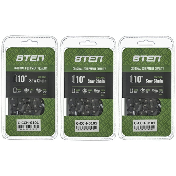 Semi Chisel Chainsaw Chain 10 inch .050 3/8 LP 39DL for Echo Poulan 3 Pack 810-CCC2323H