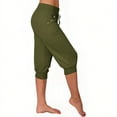 thumbnail image 6 of Eryao Plus Size Capri Hiking Pants for Women High Waisted Drawstring Joggers Pants with Pockets Stretch Lightweight Casual Yoga Capris Army Green L, 6 of 10