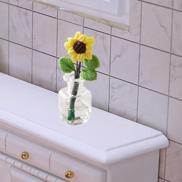 Mini planta en maceta, casa de muñecas en miniatura, flores a escala 1:12, modelo de flor en maceta, flor Artificial en jarrón para dormitorio y boda
