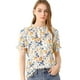 thumbnail image 1 of INSPIRE CHIC Blusas de mujer con volantes de manga corta floral con cuello simulado y volantes Blanco azul M, 1 of 6