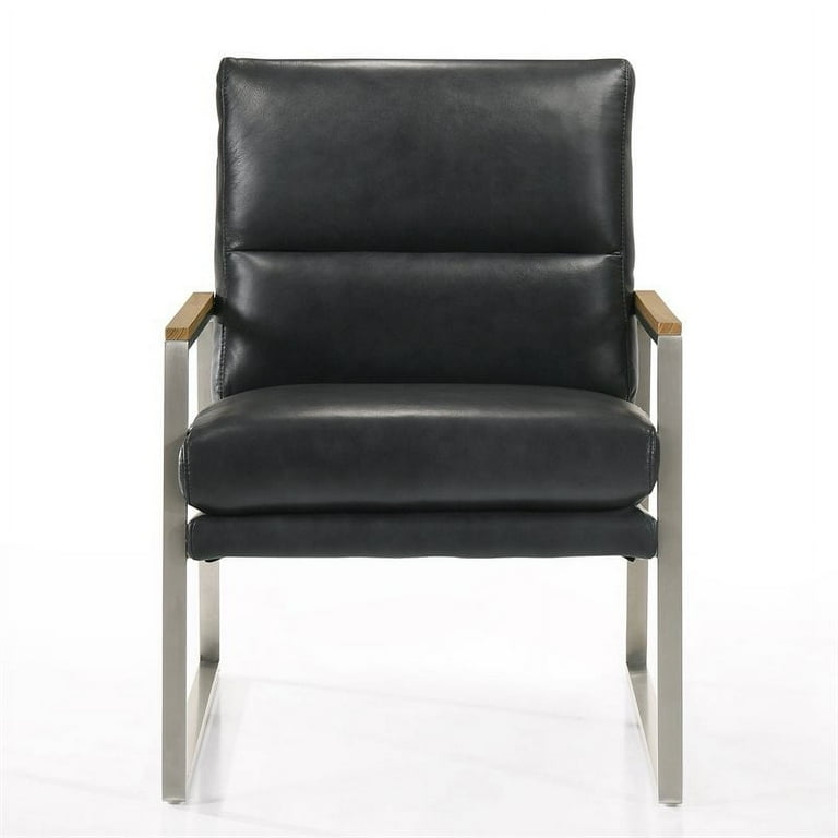 Omax Decor Colin Stainless Steel Genuine Leather Accent Chair in