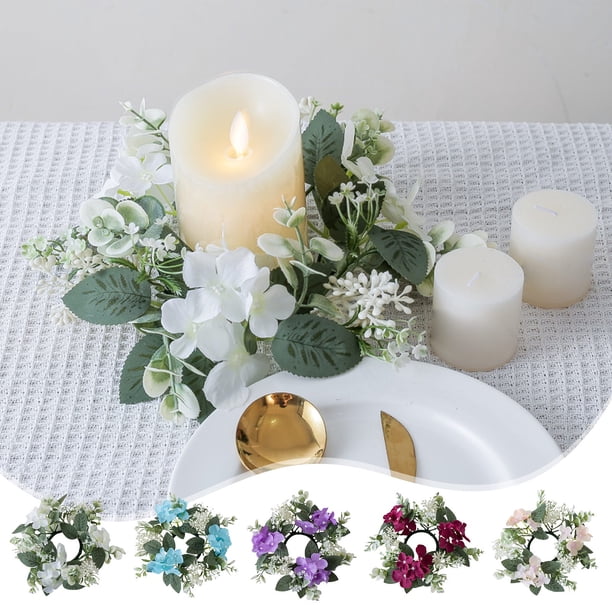 Candelero Guirnalda floral de hortensias artificiales moradas para decoración de mesa,ideal para bodas,aniversarios,fiestas y como centro de mesa (1 pieza). Rkxzt