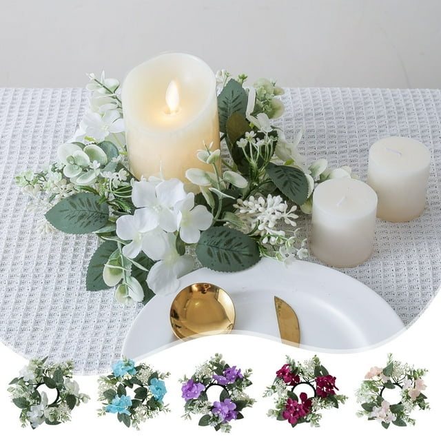 Candlestick Purple Artificial Hydrangea Candle Wreath Floral Table Decor for Wedding Anniversary Party Dining Centerpiece(1-Piece) Rkxzt