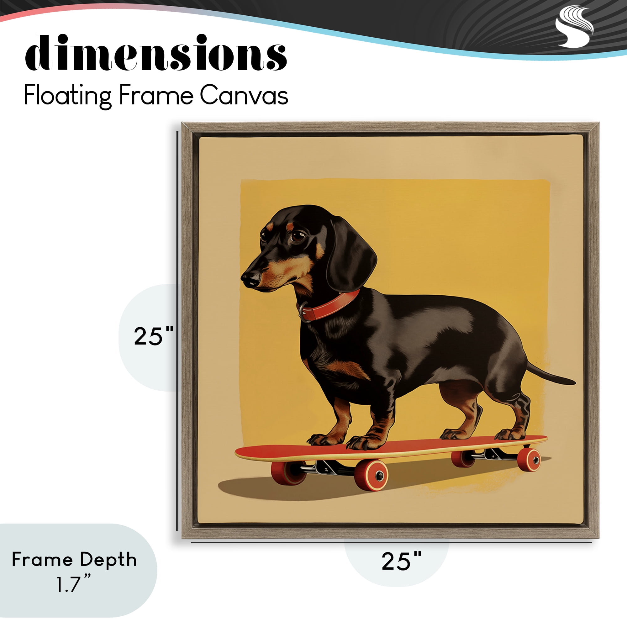 Stupell Industries Dachshund on Red Skateboard Brown Framed Floater Canvas Wall Art, design by Andreas Magnusson