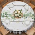 thumbnail image 2 of Eucalyptus Leaf Round Tablecloth 54 inches Watercolor Spring Green Leaf Wood Grain Black Plaid Waterproof Oil-Proof Table Cloth Round Table Cover for Holiday Party Picnic Dinner Decor Indoor Outdoor, 2 of 9