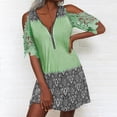 thumbnail image 2 of Wycnly Dresses for Women 2024 Summer Short Sleeve V-Neck Western Print Casual Mini Sundress Quarter Zip Sexy Lace Trim Cold Shoulder Tunic Tshirt Dresses Green m Clearance Under $5, 2 of 6