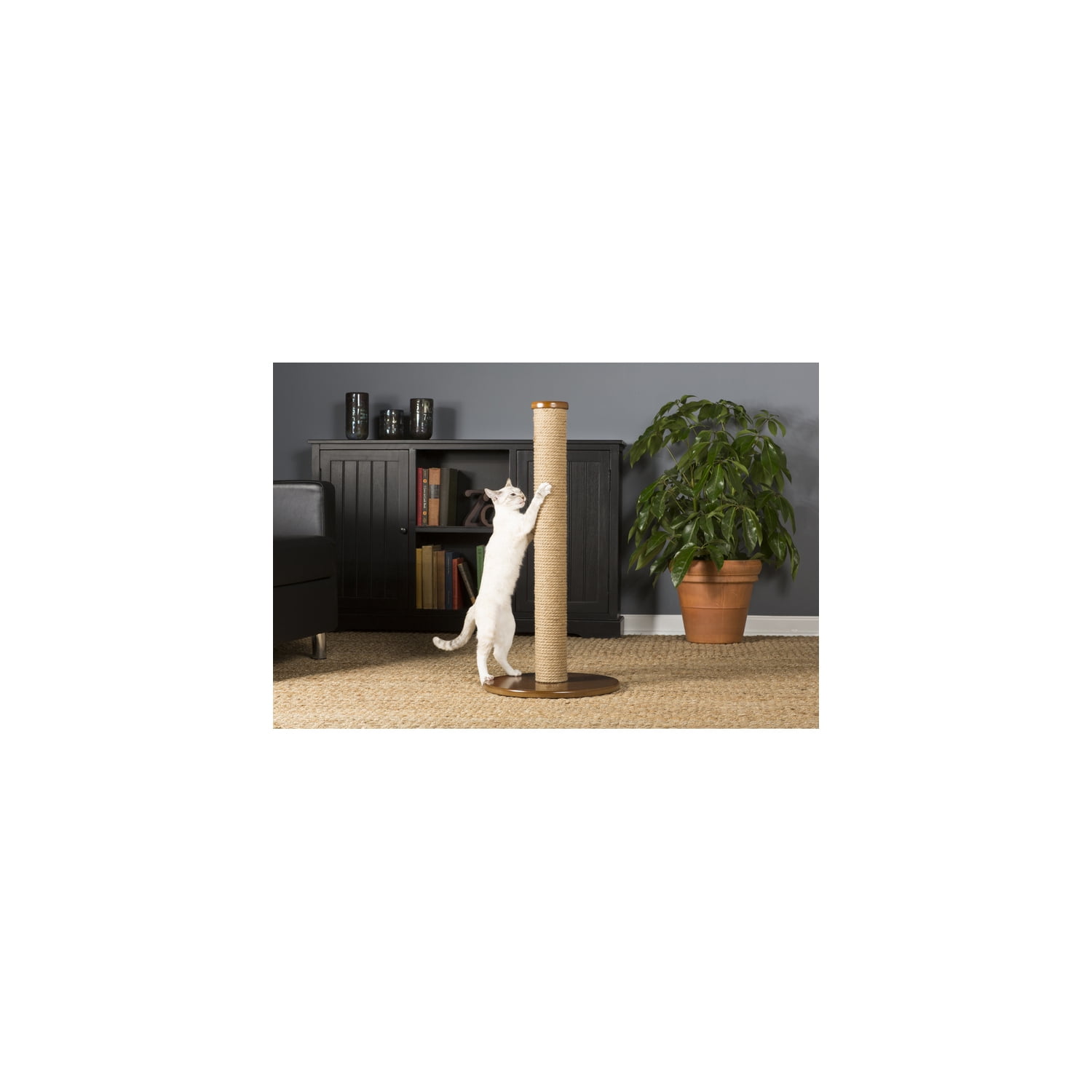 HomeStock Mediterranean Mingle Kitty Round Post with Platform, Stylish and Durable Cat Scratching Post-Color:Natural,Size:Tall Round Base