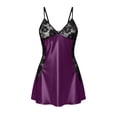 thumbnail image 6 of Women's Deep V Neck Lace Trim Satin Slip Nightgown, Spaghetti Strap Bodycon Sleepwear Dress Purple S(S), 6 of 6
