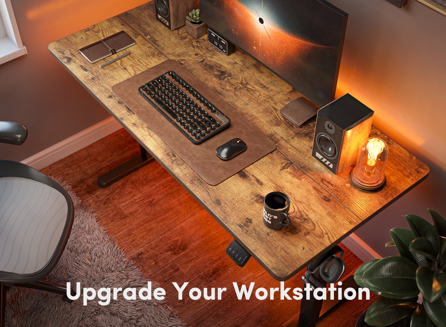 DESINO 48Inch Electric Height Adjustable Standing Desk, Splice Board Electric Stand up Desk Home Office, Computer Desk Memory Preset, Rustic Brown